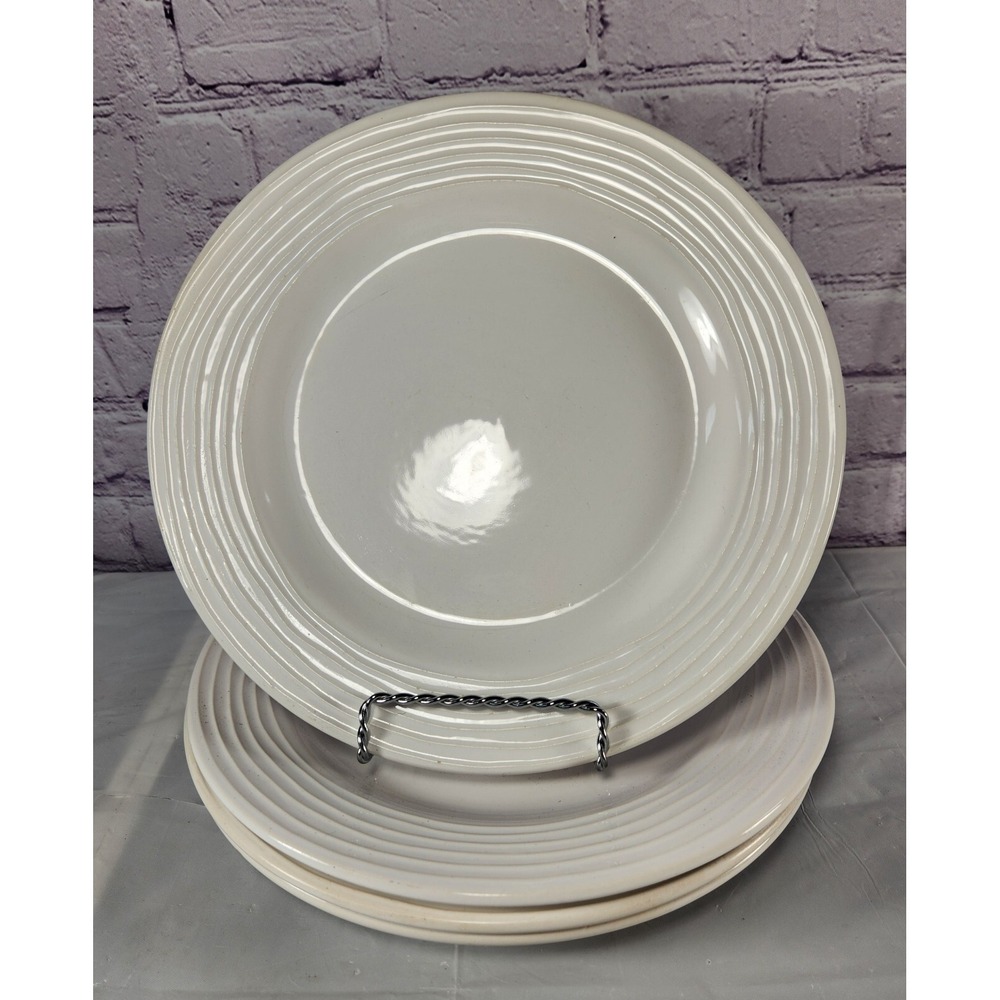 Four‎ Pier 1 Ashlee White Dinner Plates All White Embossed Rings On Rim